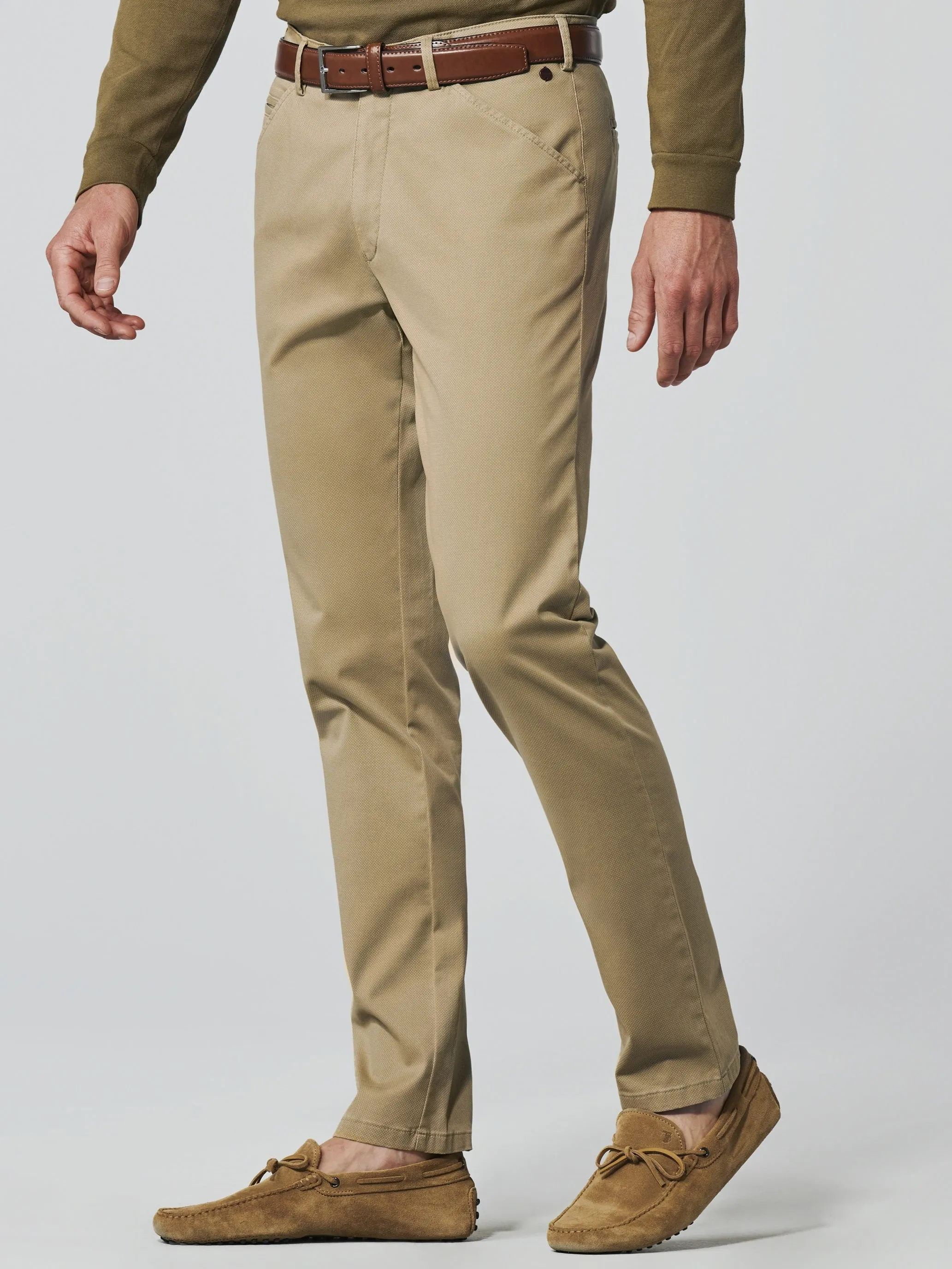 30% OFF - MEYER Chicago Trousers - 5056 Micro Print Cotton Chino - Sand