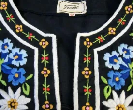 70s Women's Blouse Cottagecore Top Embroidered Vintage Boho Hippie Tunic S/M VFG Tramo