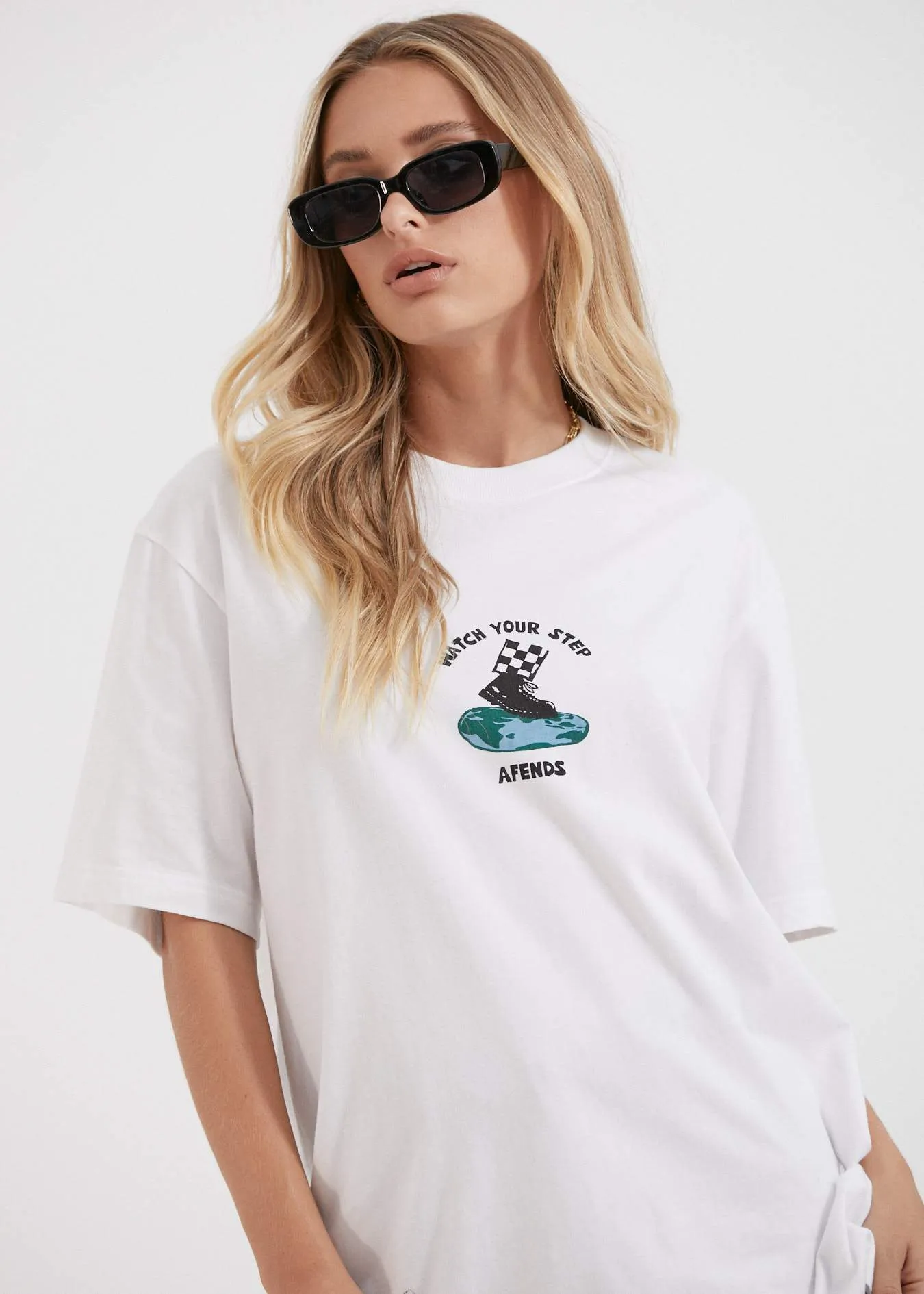 Afends Unisex Watch Your Step - Unisex Retro Fit Tee - White