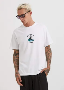 Afends Unisex Watch Your Step - Unisex Retro Fit Tee - White