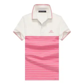 Armani Exchange Striped Polo Shirt With Tipped Collar- Pink