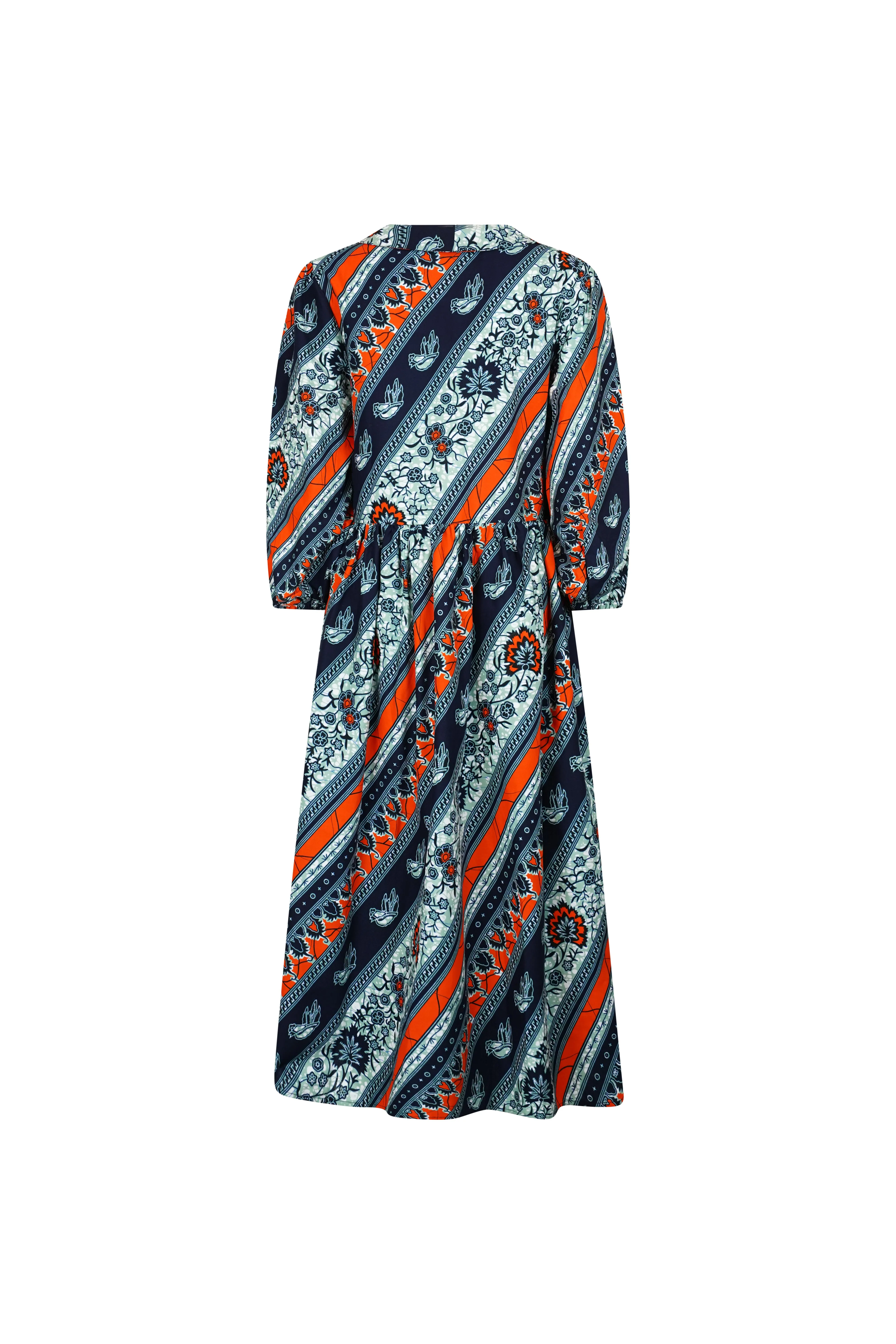 Asali Maxi Smock Dress - Blue and Orange African Ankara Wax Cotton Print