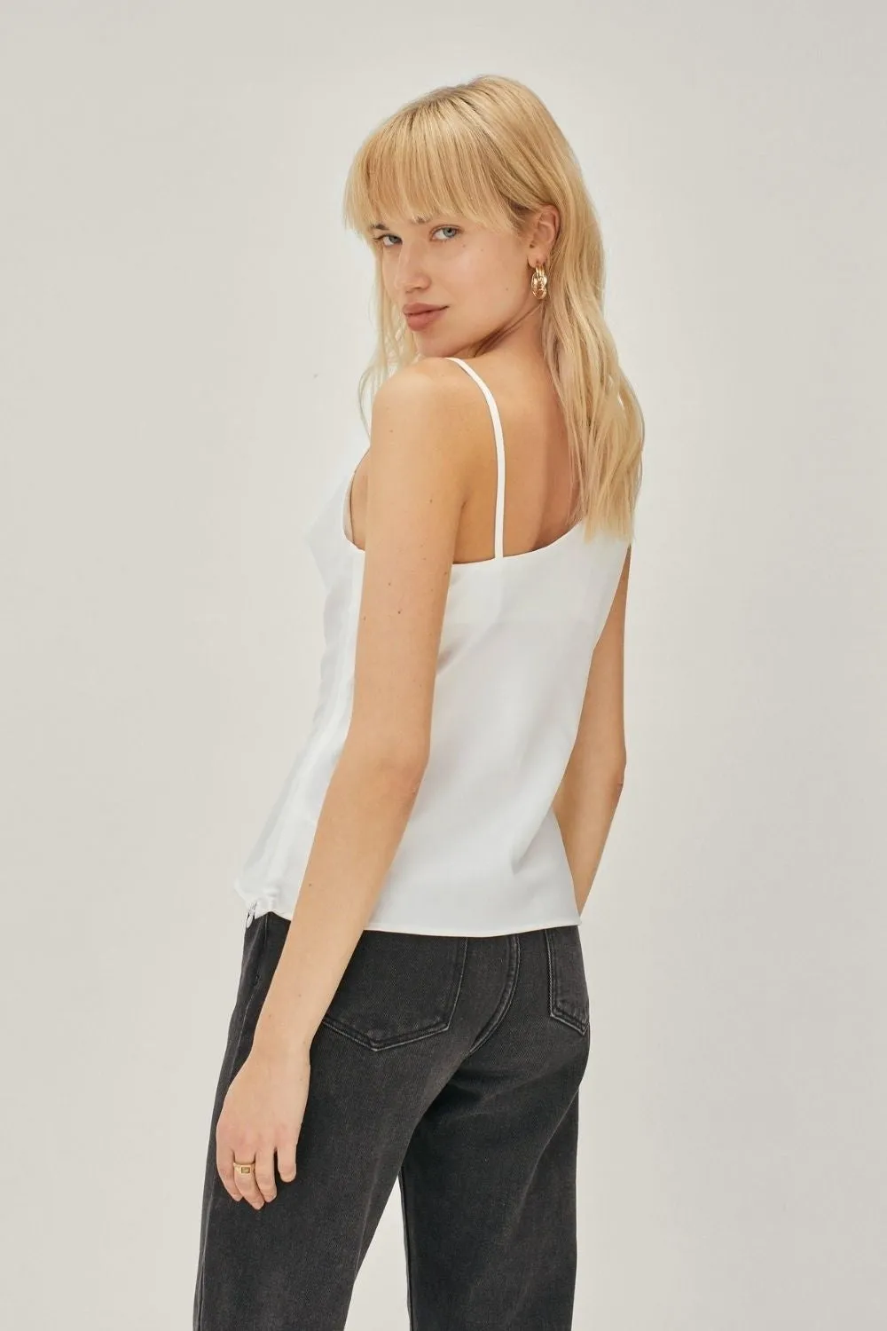 Asymmetric Satin Cowl 
Neck Cami