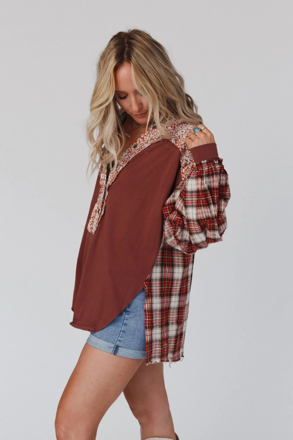 Better Together Mixed Print Top - Apple Wood