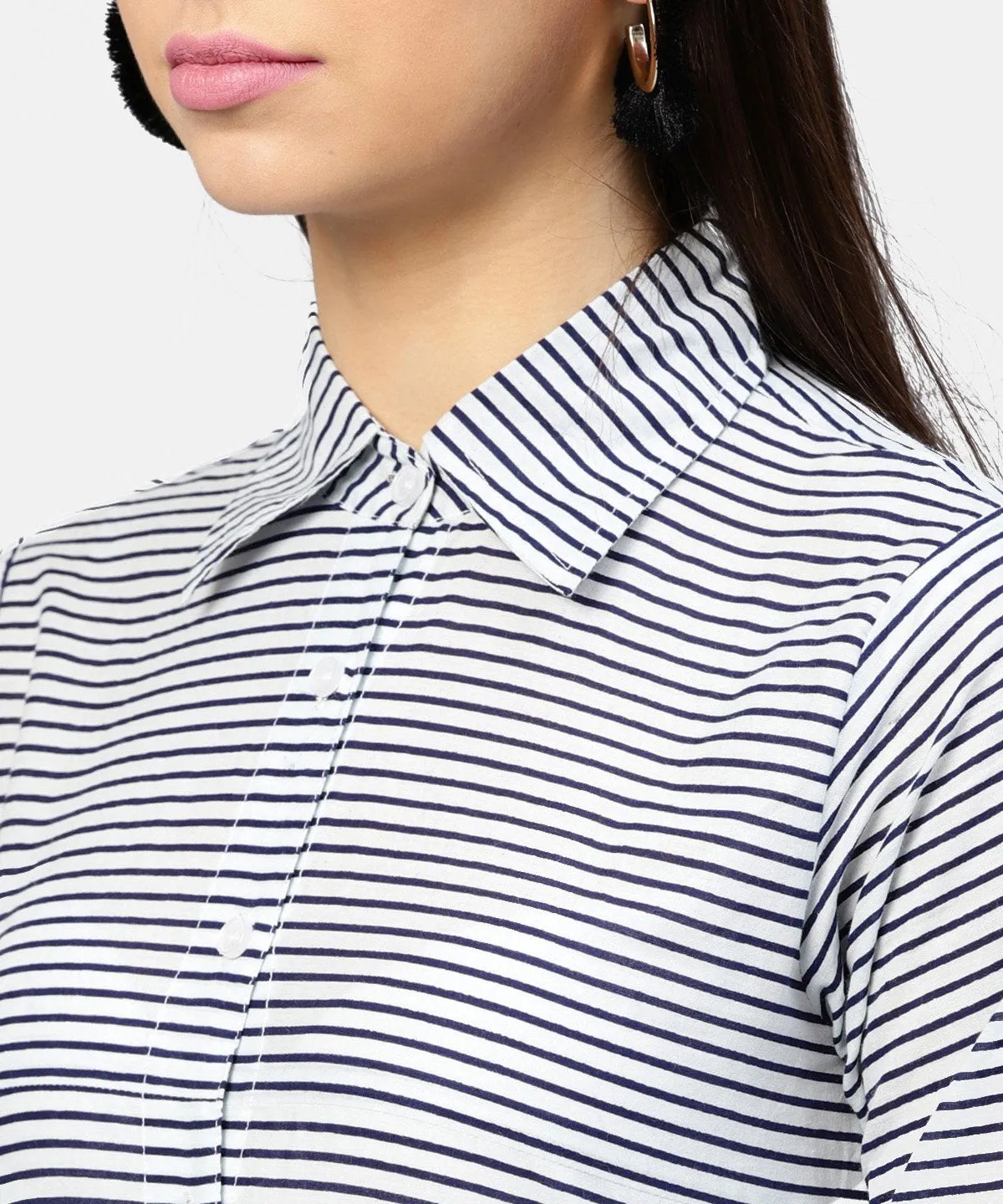 Blue Striped 3/4Th Sleeve Cotton Tunic