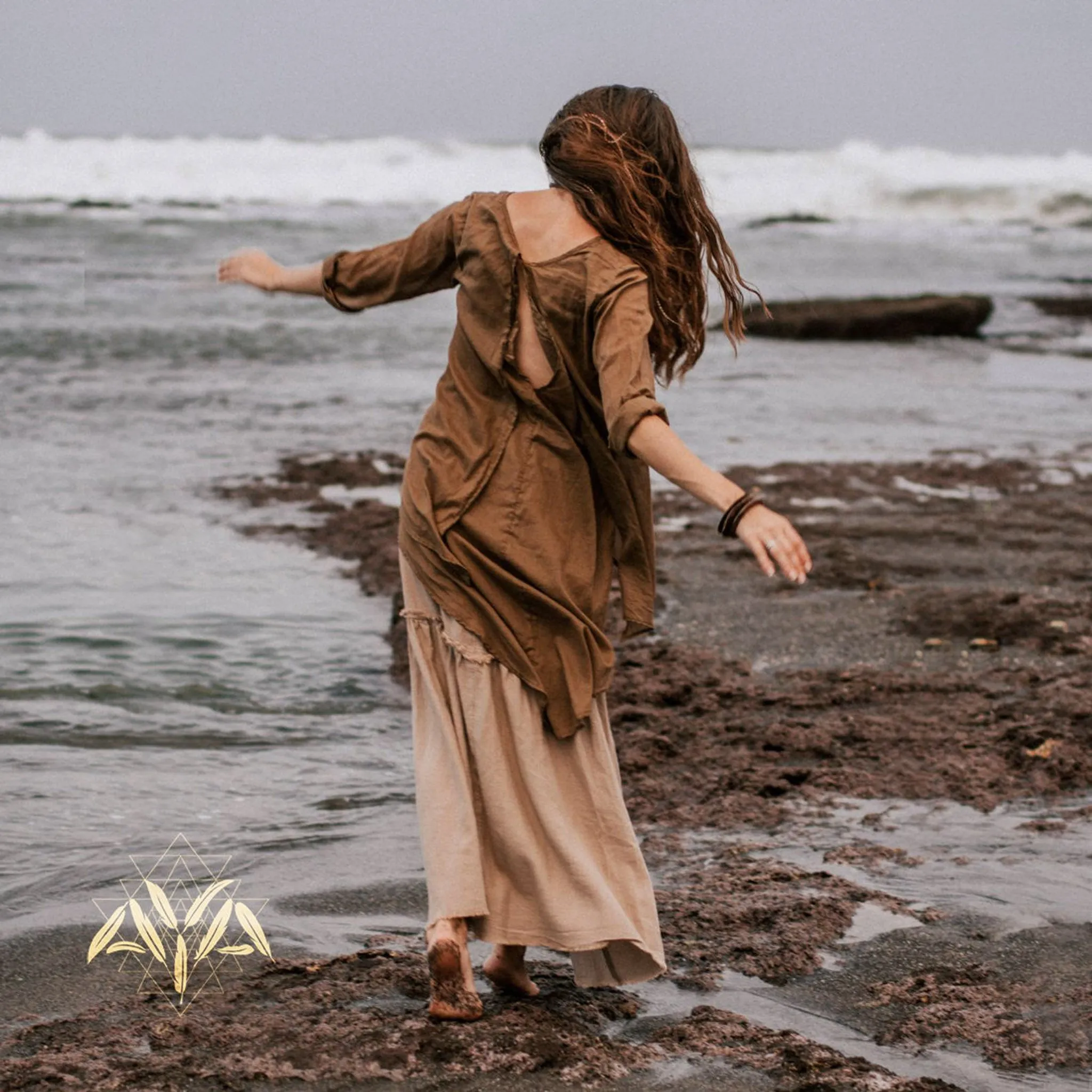 Brown Light Cotton "Dragonfly" Boho Blouse