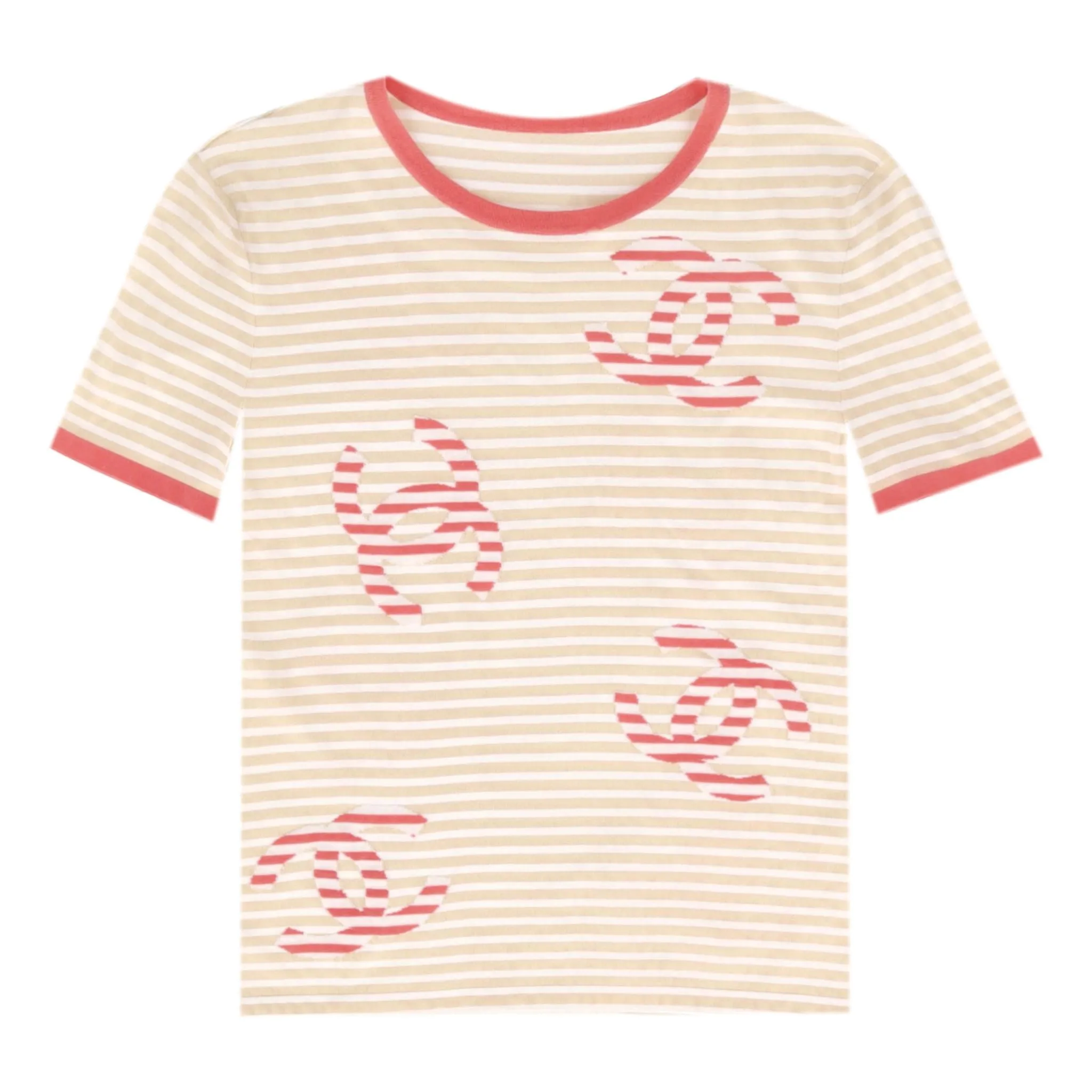 Chanel 'CC' Logo Striped Cotton Top. Size 38FR