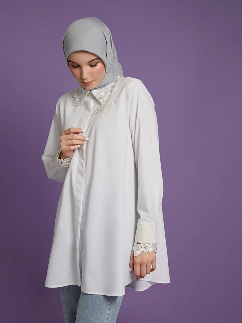 DIARA LAYERED CUFF TUNIC WHITE