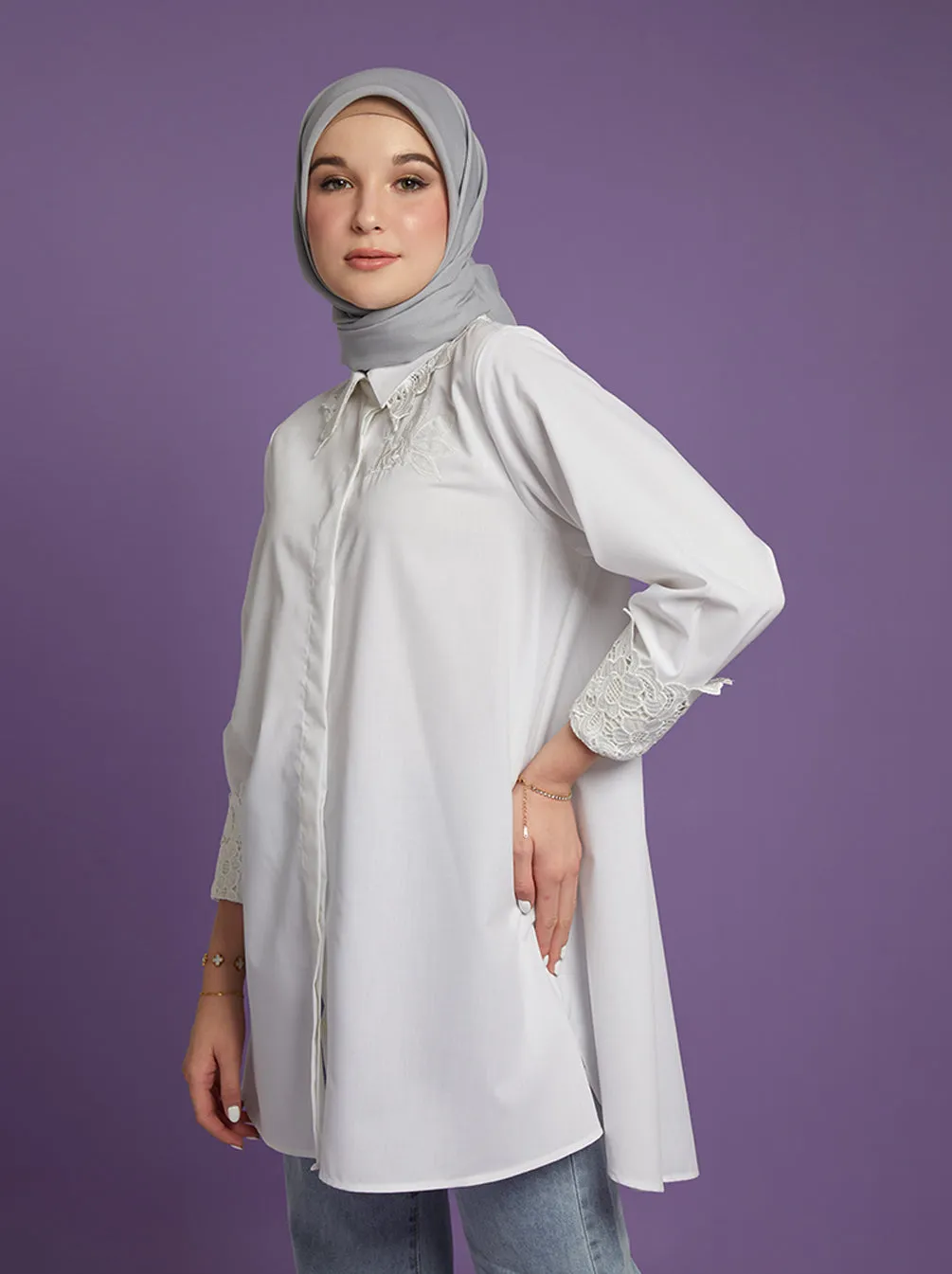 DIARA LAYERED CUFF TUNIC WHITE