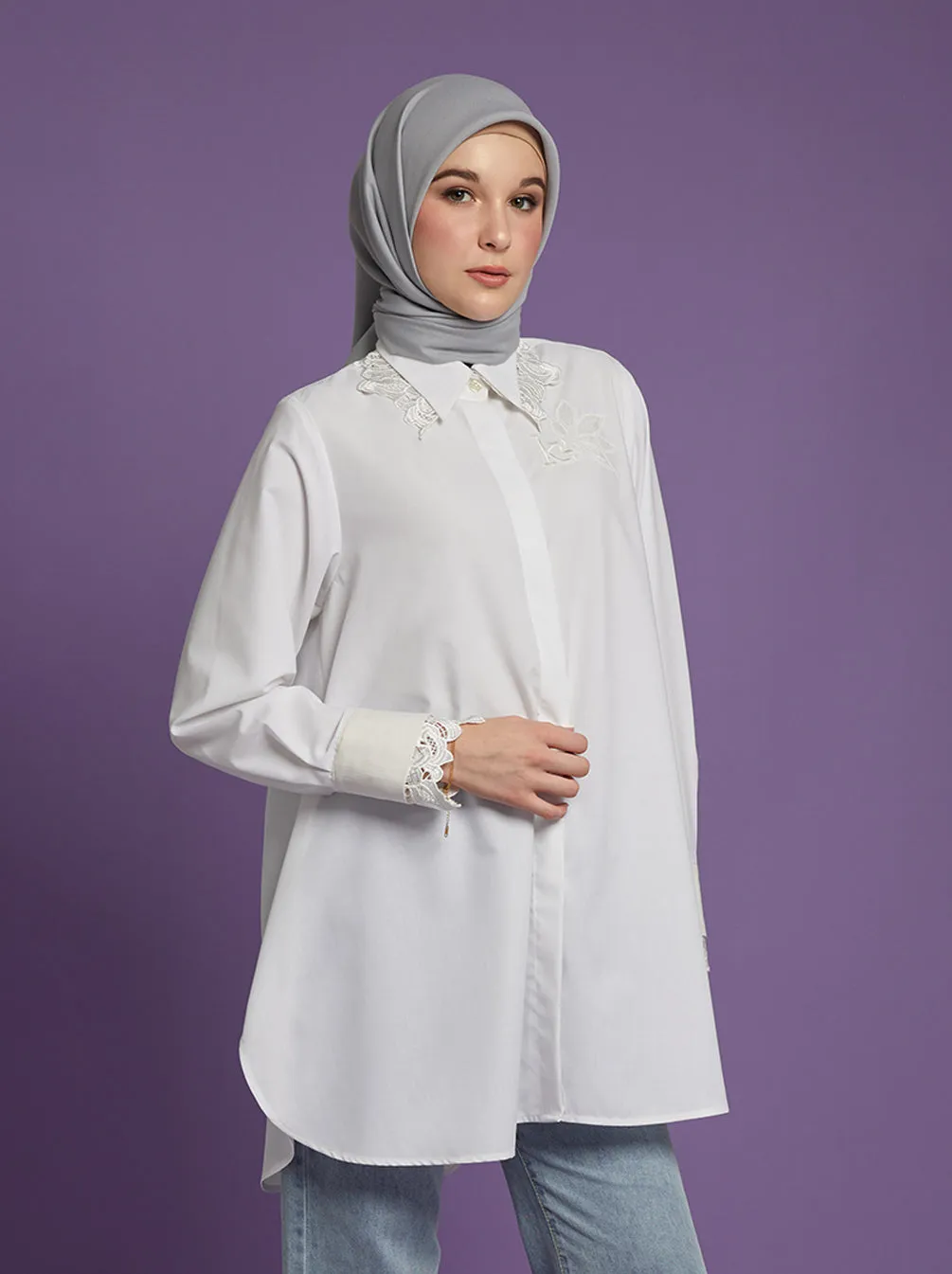 DIARA LAYERED CUFF TUNIC WHITE