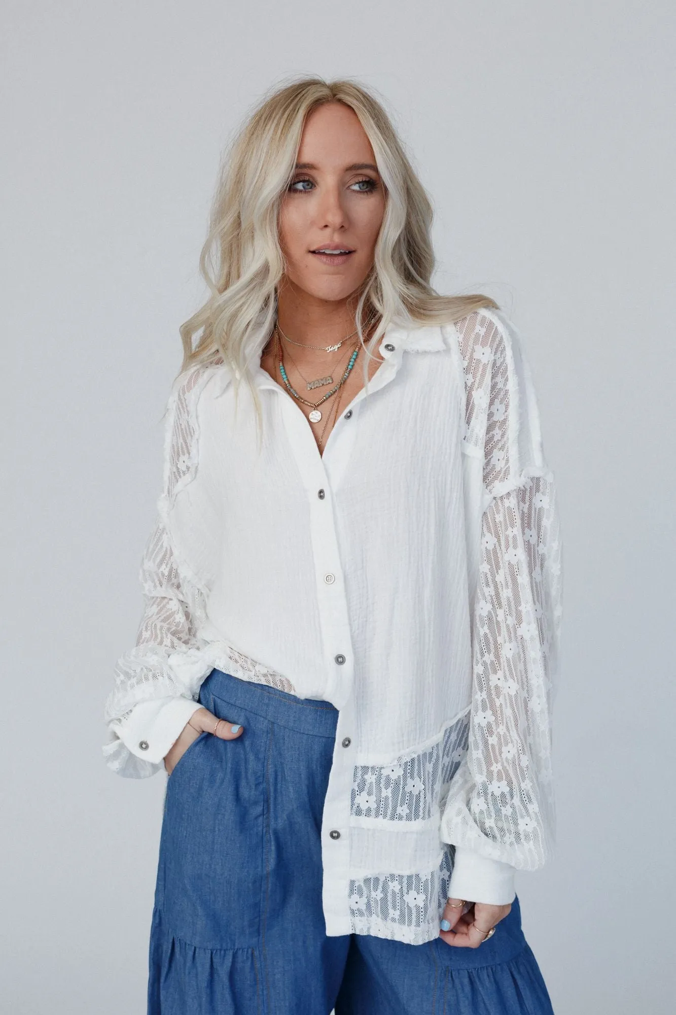 Dreamy Cotton Lace Tunic Top - White