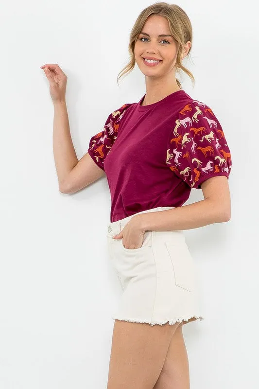 Embroidered Horse Print Top