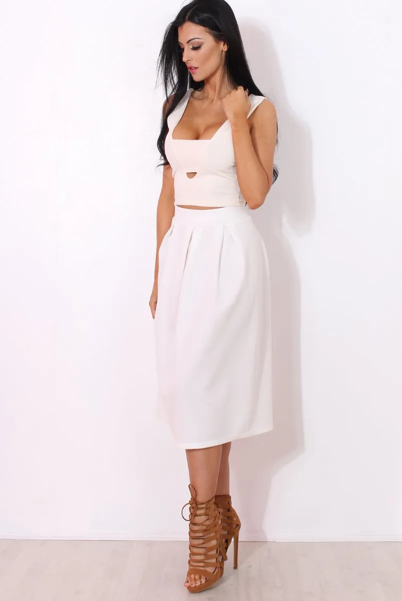 Fergi White Pleated Midi Skirt