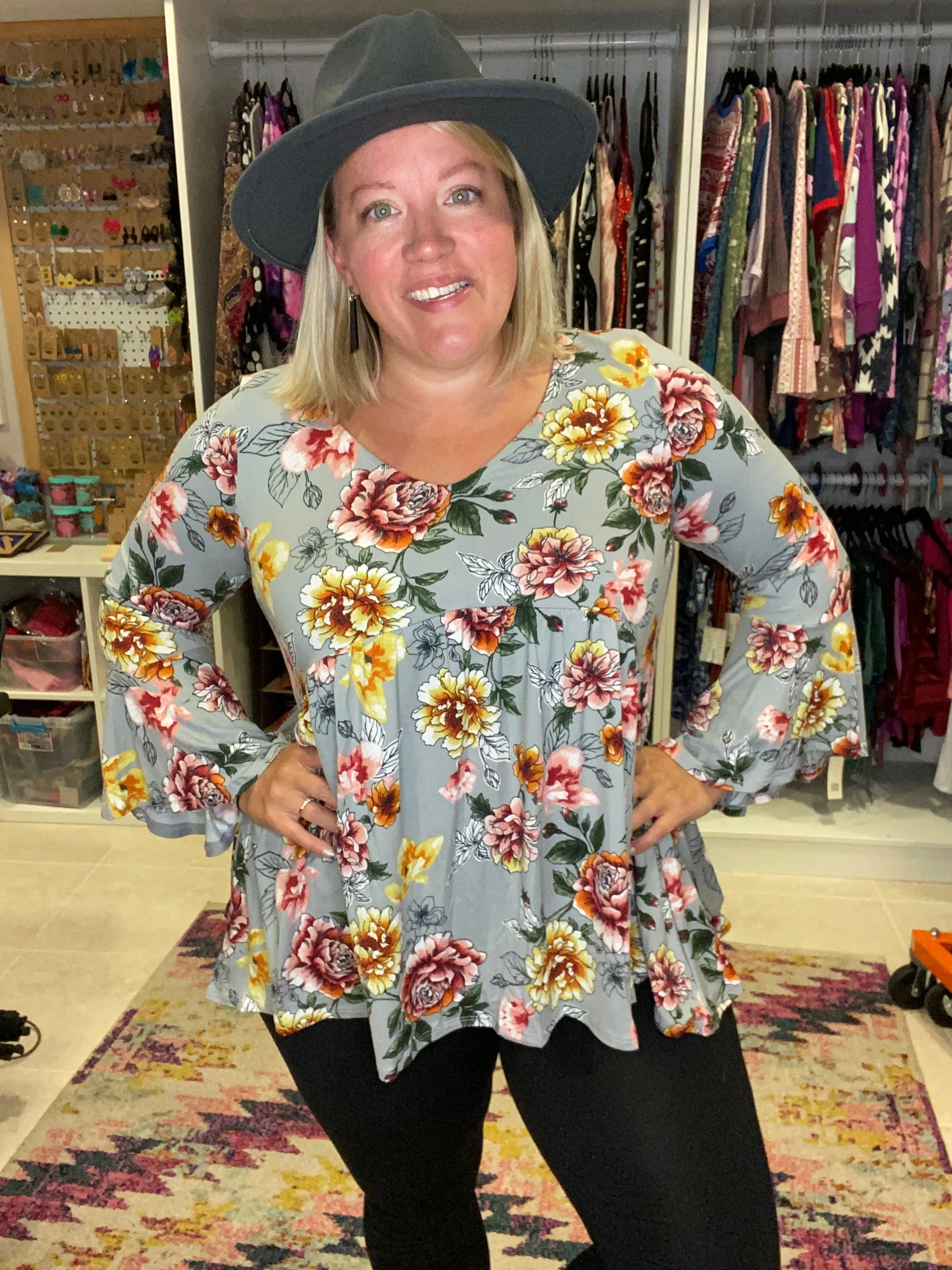 Floral Babydoll Flowy Tunic Top