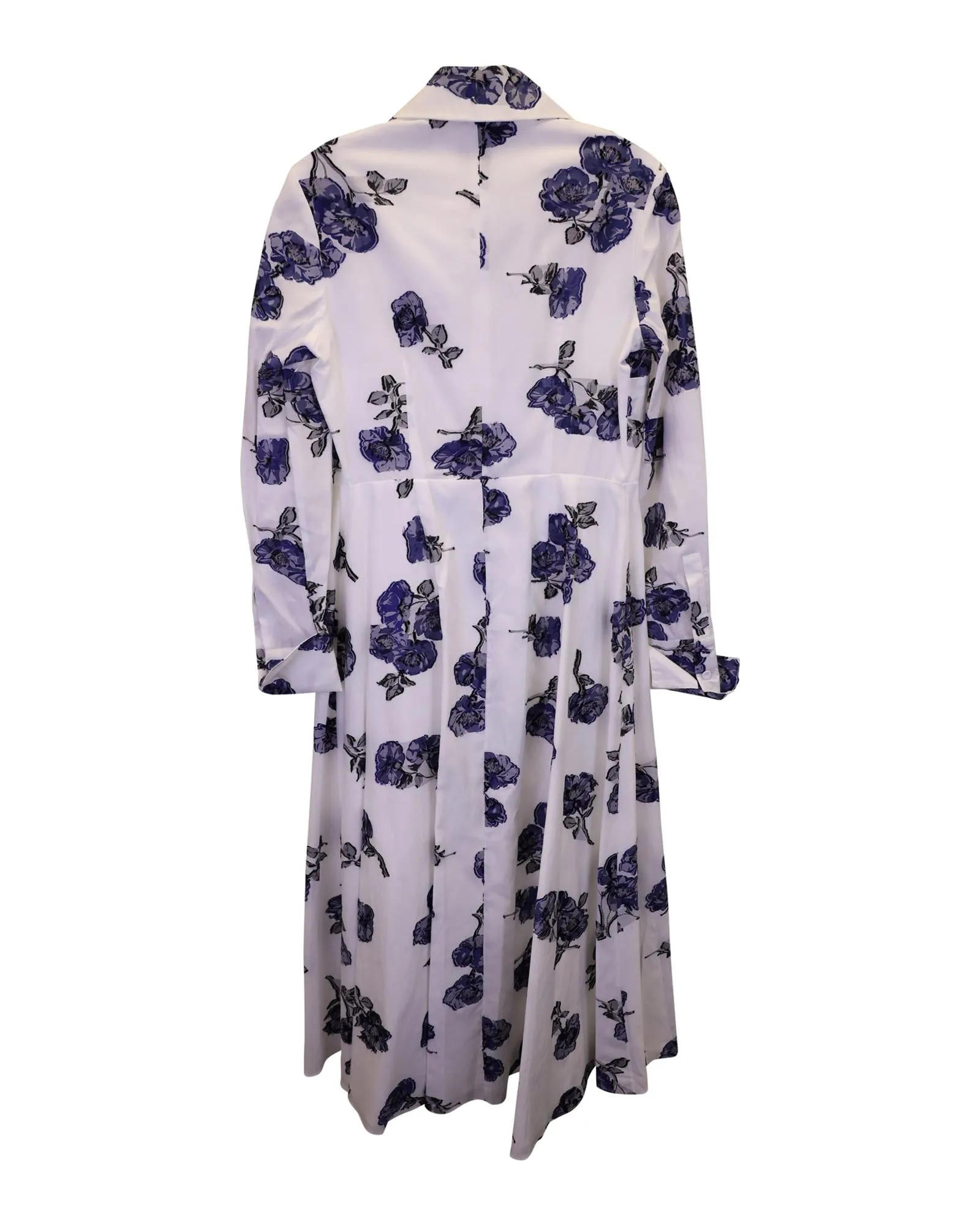 Floral-Print Midi Shirt Dress in White Cotton