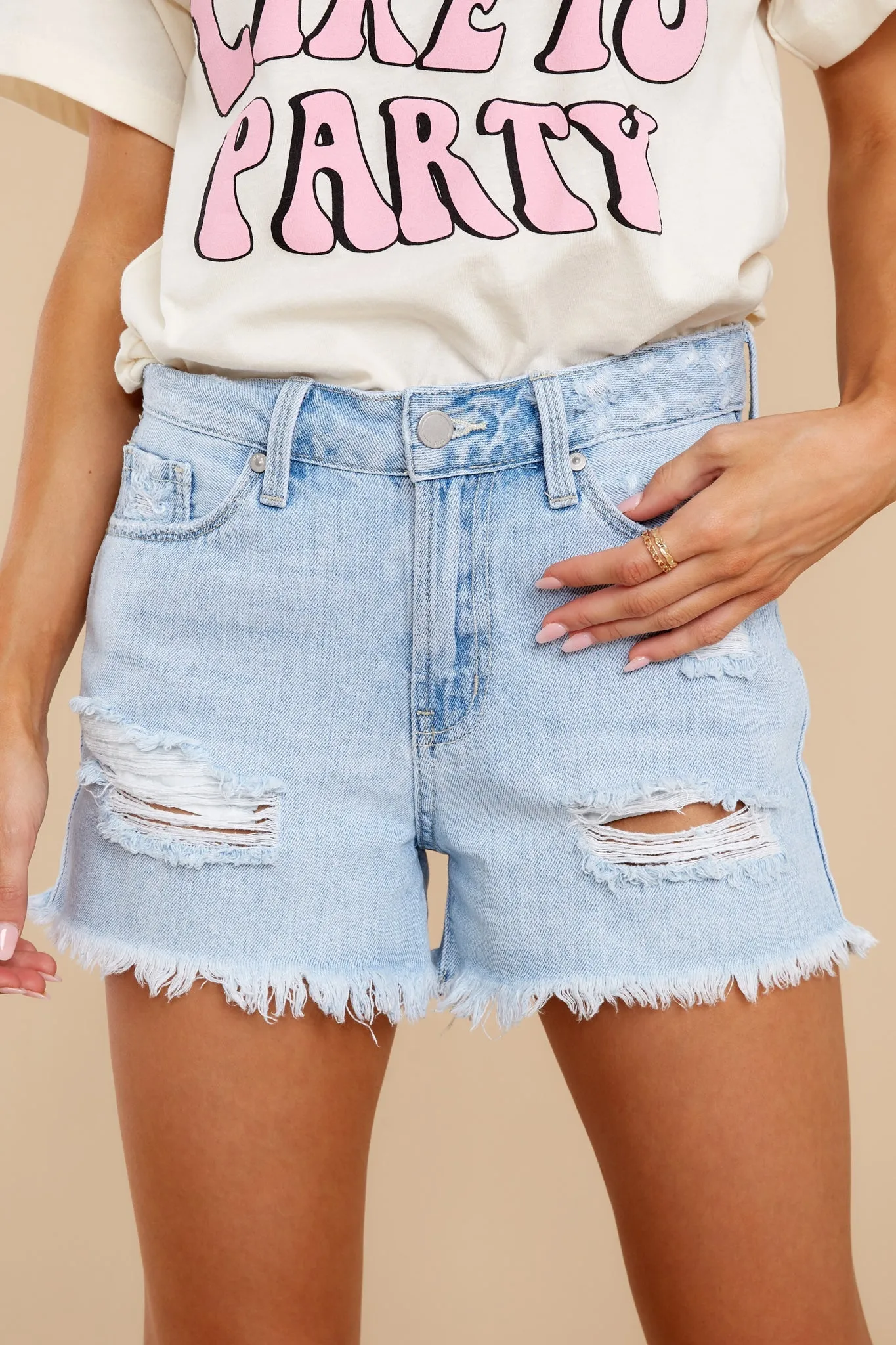 In A Second Light Wash Distressed Denim Shorts