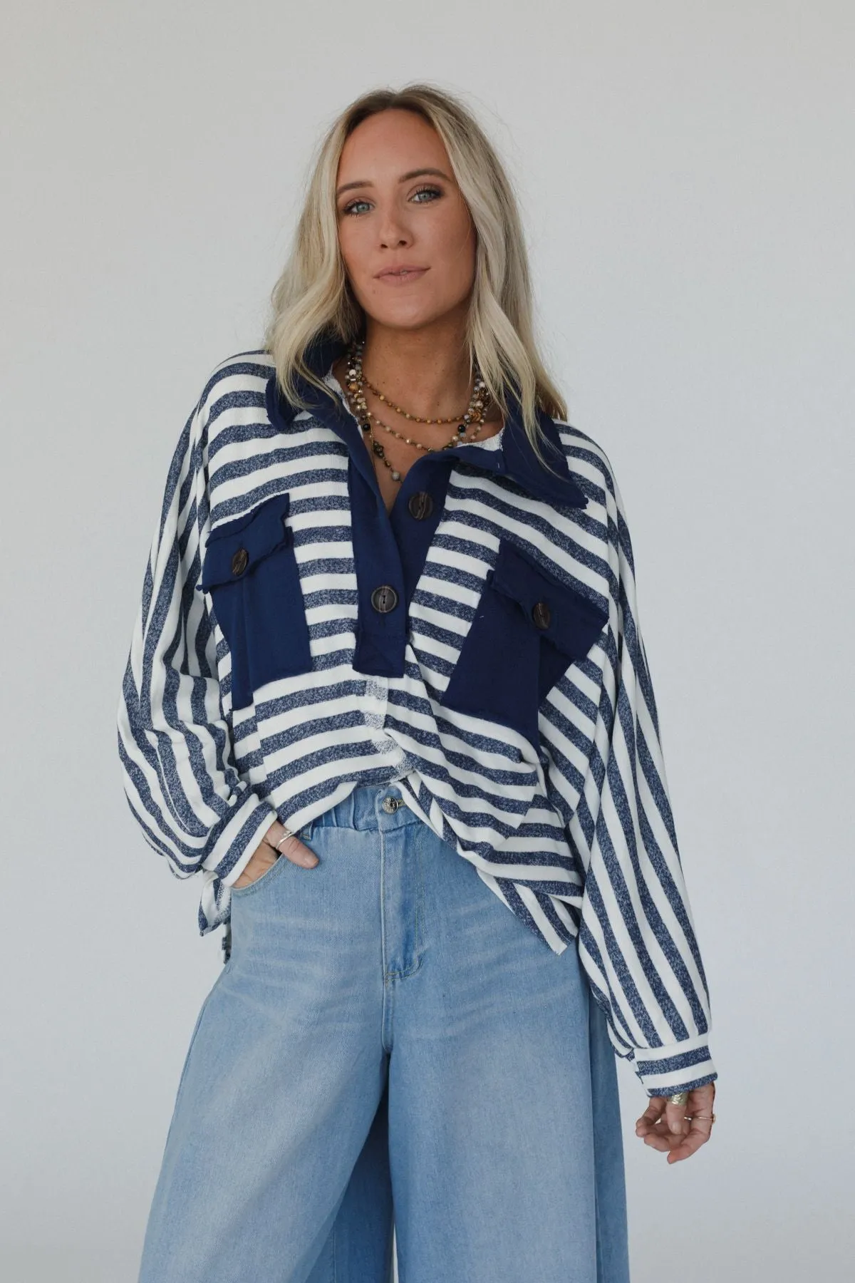 Jodi Striped Tunic Top - Navy