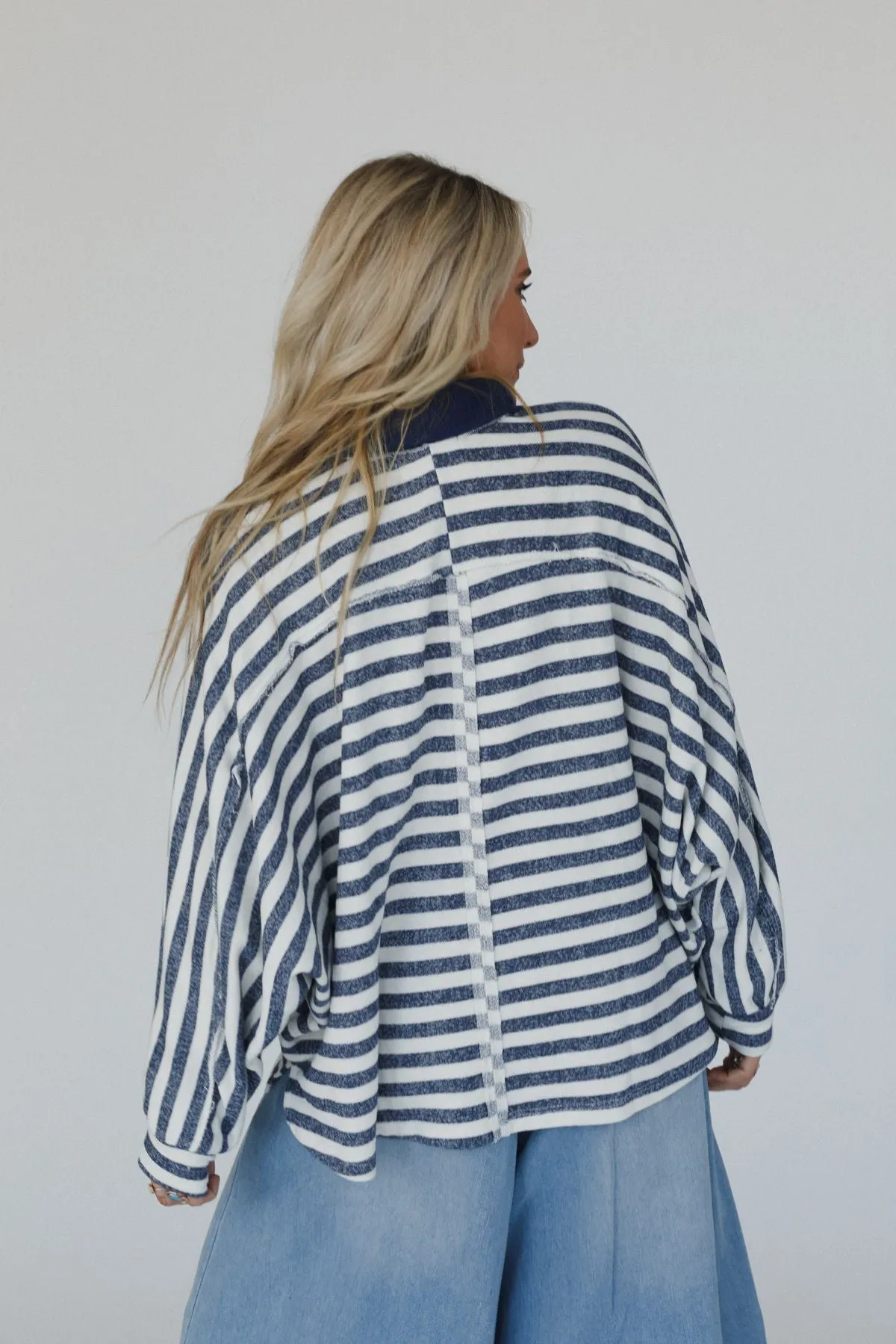 Jodi Striped Tunic Top - Navy