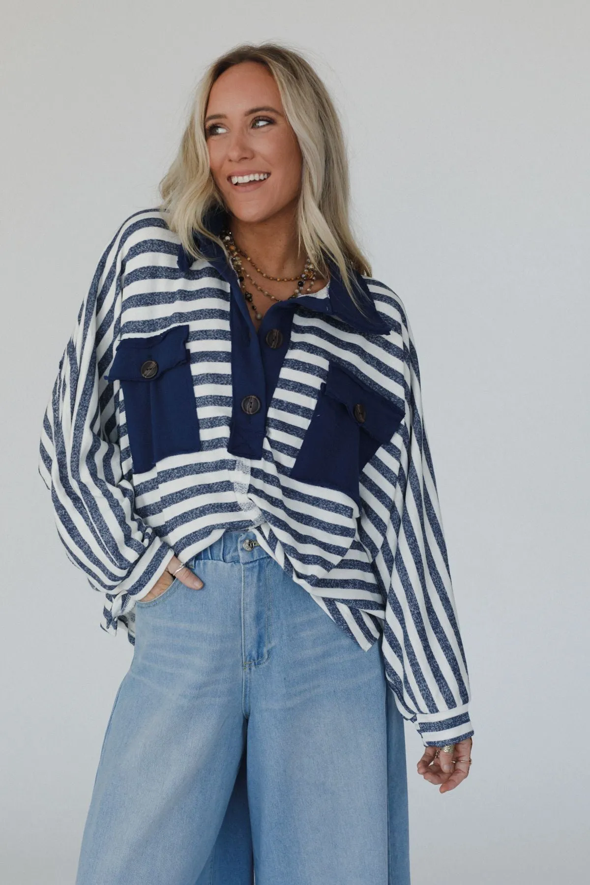 Jodi Striped Tunic Top - Navy