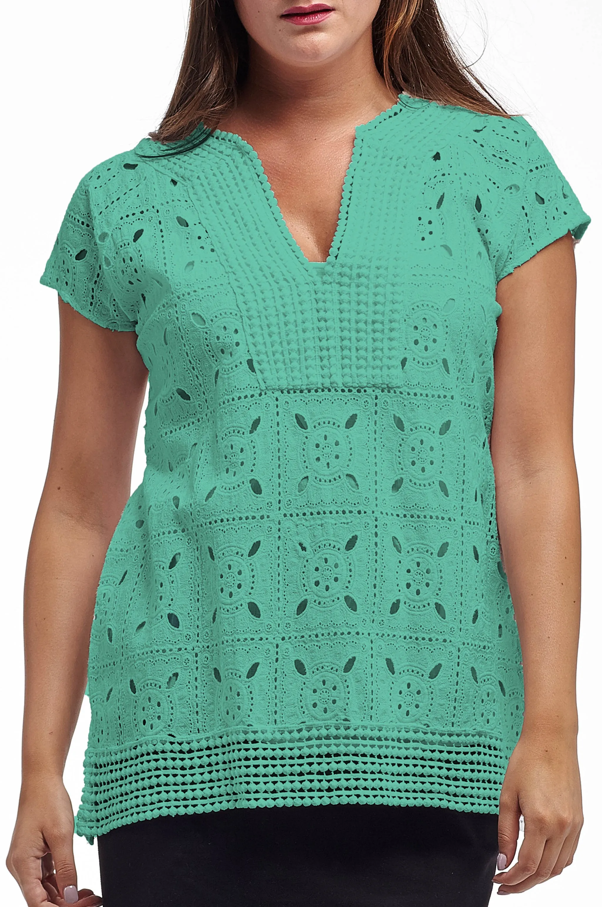 La Cera Cap Sleeve Medallion Lace Tunic