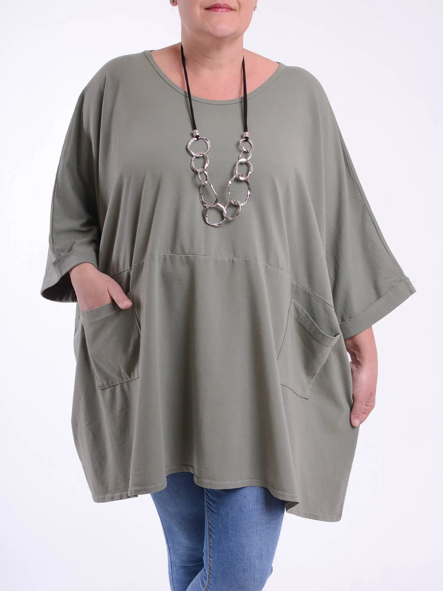 Lagenlook Oversized Jersey Cotton Tunic -10077C PLAIN