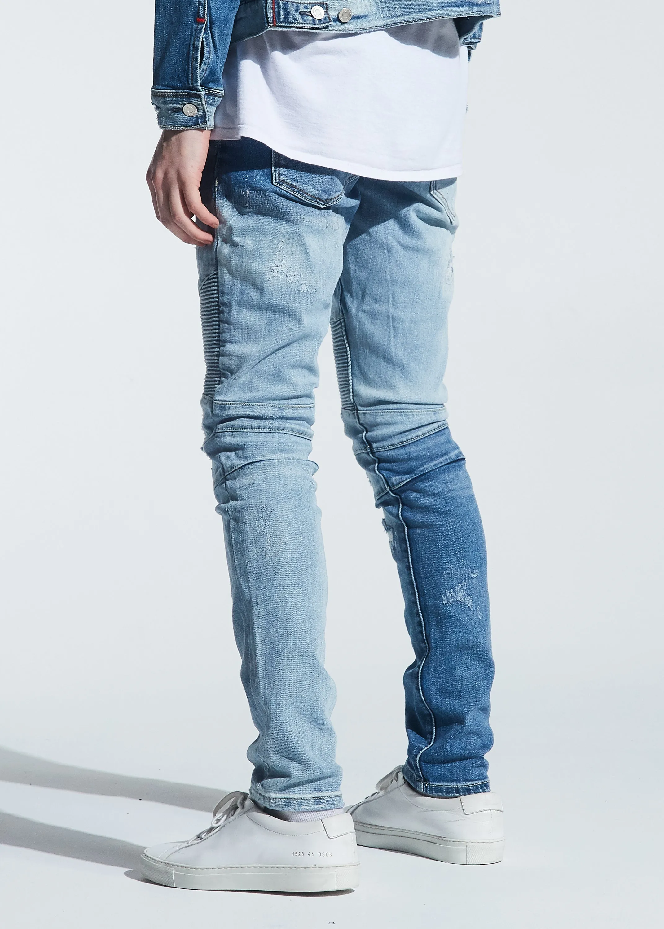 Langford Biker Denim (Patchwork Light Indigo)