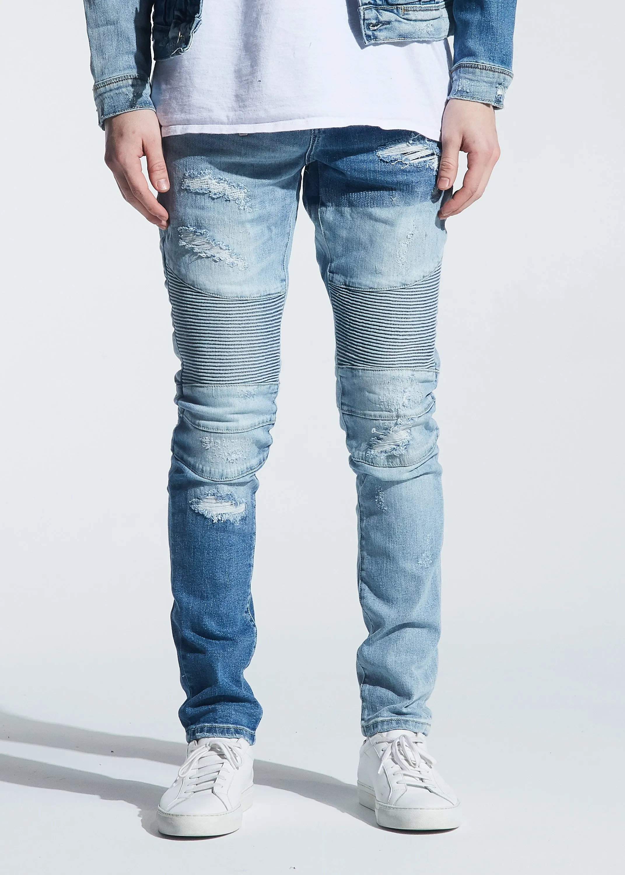 Langford Biker Denim (Patchwork Light Indigo)