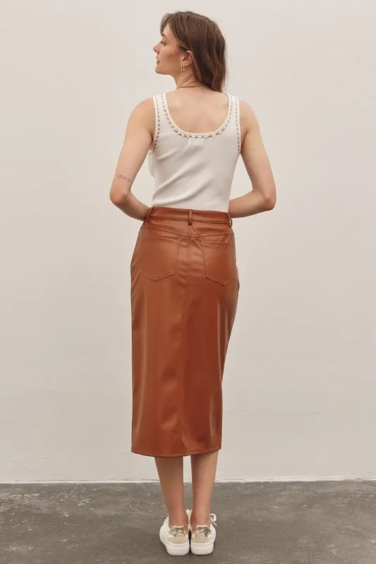 Leather Perfection Caramel Midi Skirt