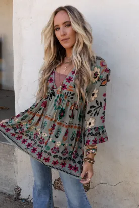 Leona Floral Print Tunic - Sage