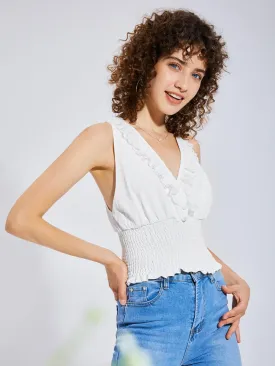 Lettuce Trim Shirred Frill Top