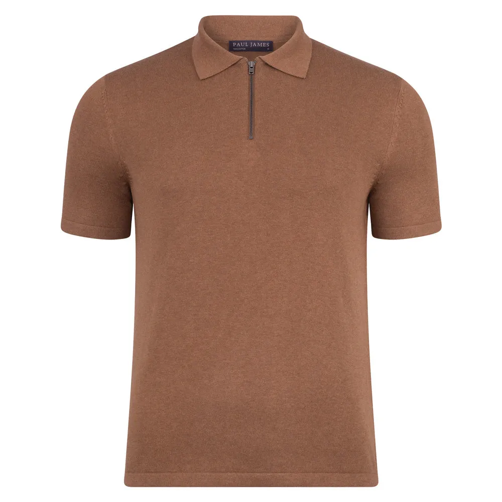 Mens Lightweight Cotton Short Sleeve Zip Neck Polo Shirt