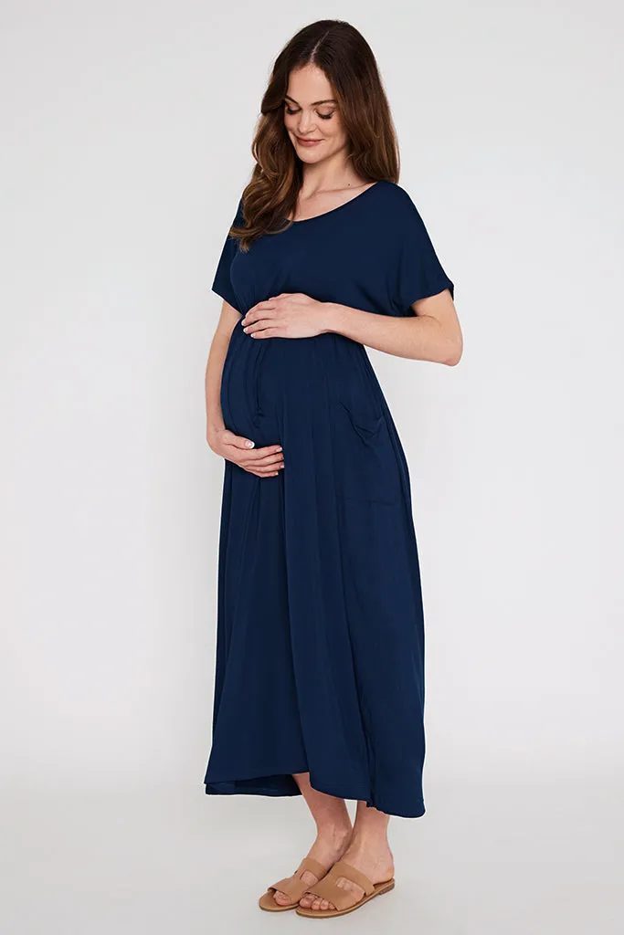 Mila Maxi Maternity Dress - Navy