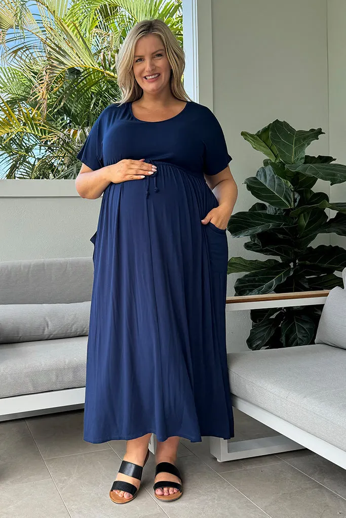 Mila Maxi Maternity Dress - Navy