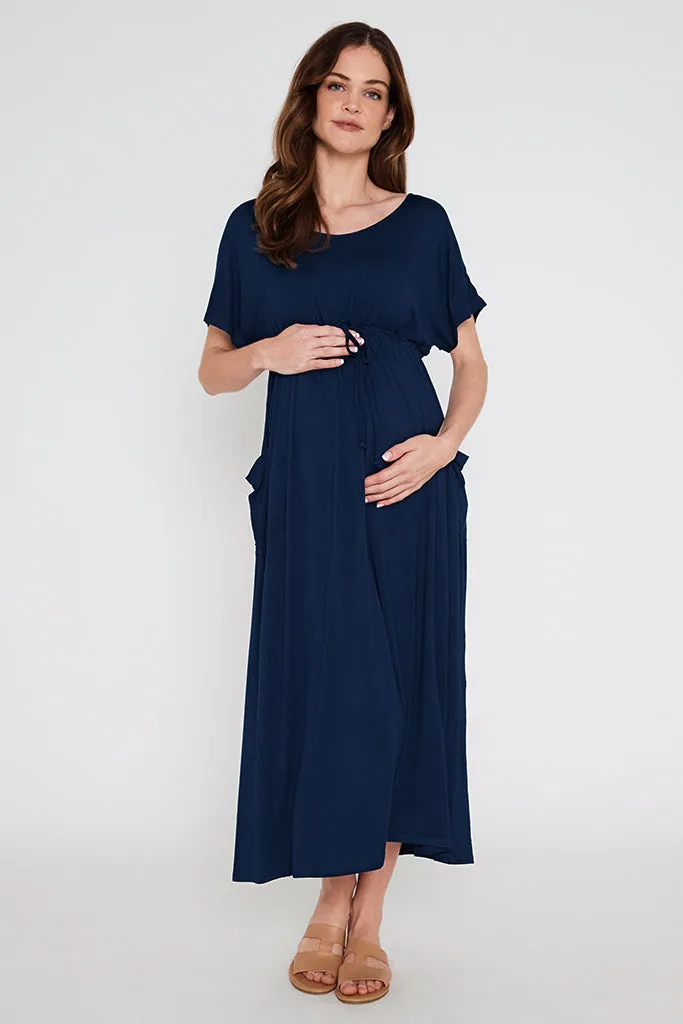 Mila Maxi Maternity Dress - Navy