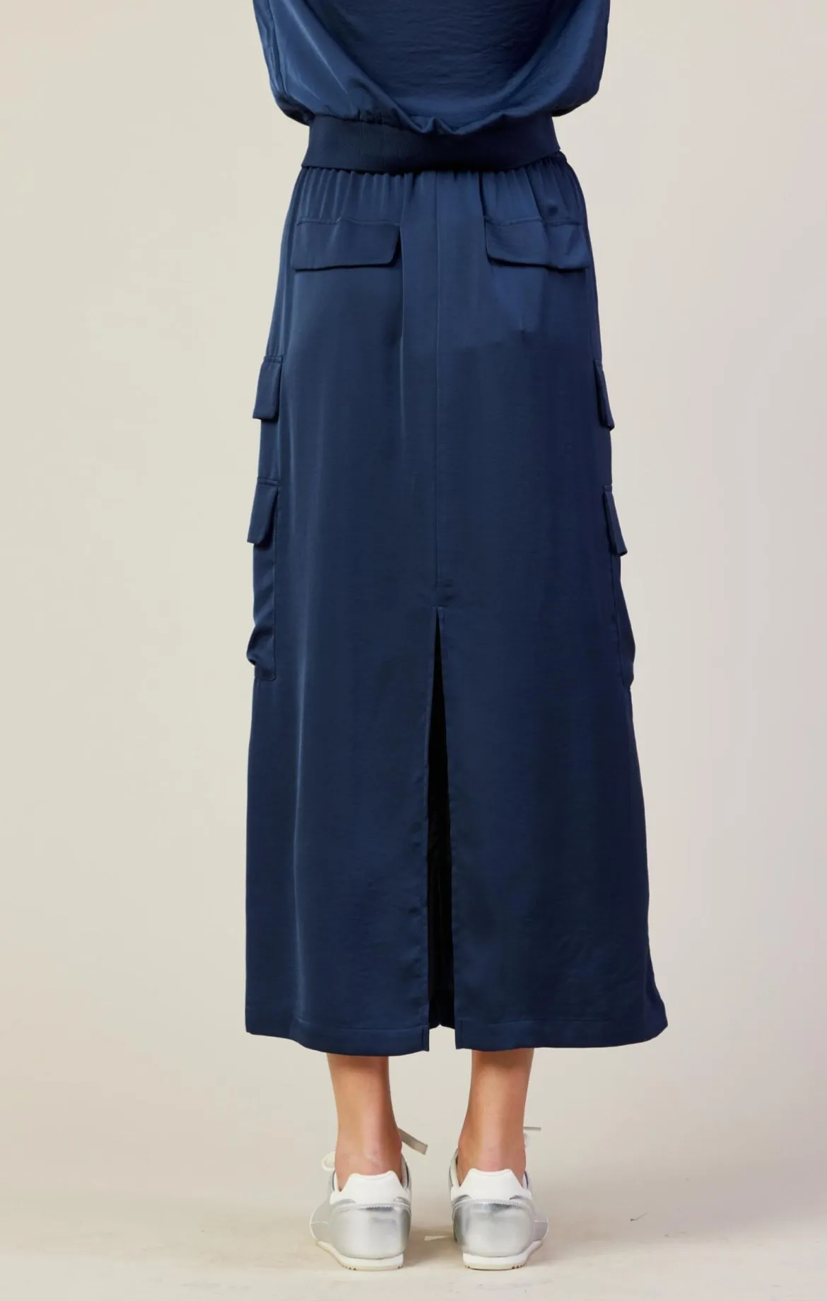 Navy Cargo Midi Skirt