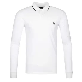 Paul Smith Zebra Badge LS Polo Shirt in White with Tipping