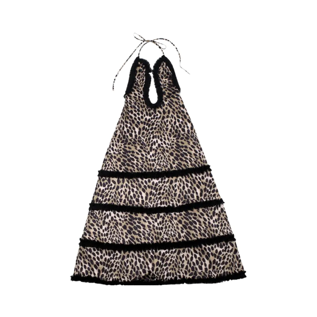 Pre Order:  Backless Leopard Print Halter Hollow Out Maxi Dress