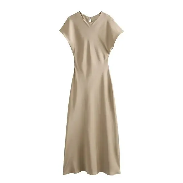 Pre Order:  Satin Effect Sleeveless Midi Dress