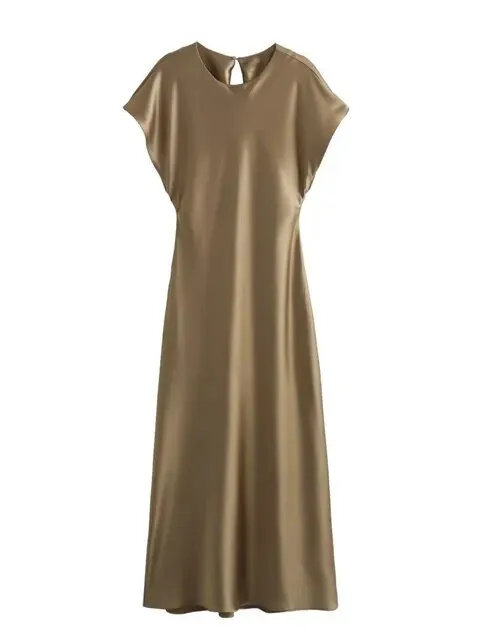 Pre Order:  Satin Effect Sleeveless Midi Dress