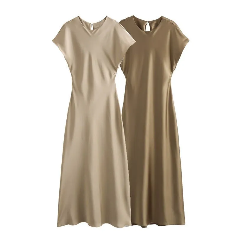 Pre Order:  Satin Midi Keyhole Back Dress