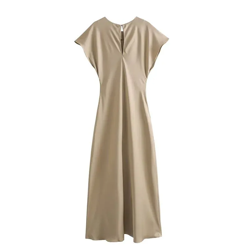 Pre Order:  Satin Midi Keyhole Back Dress