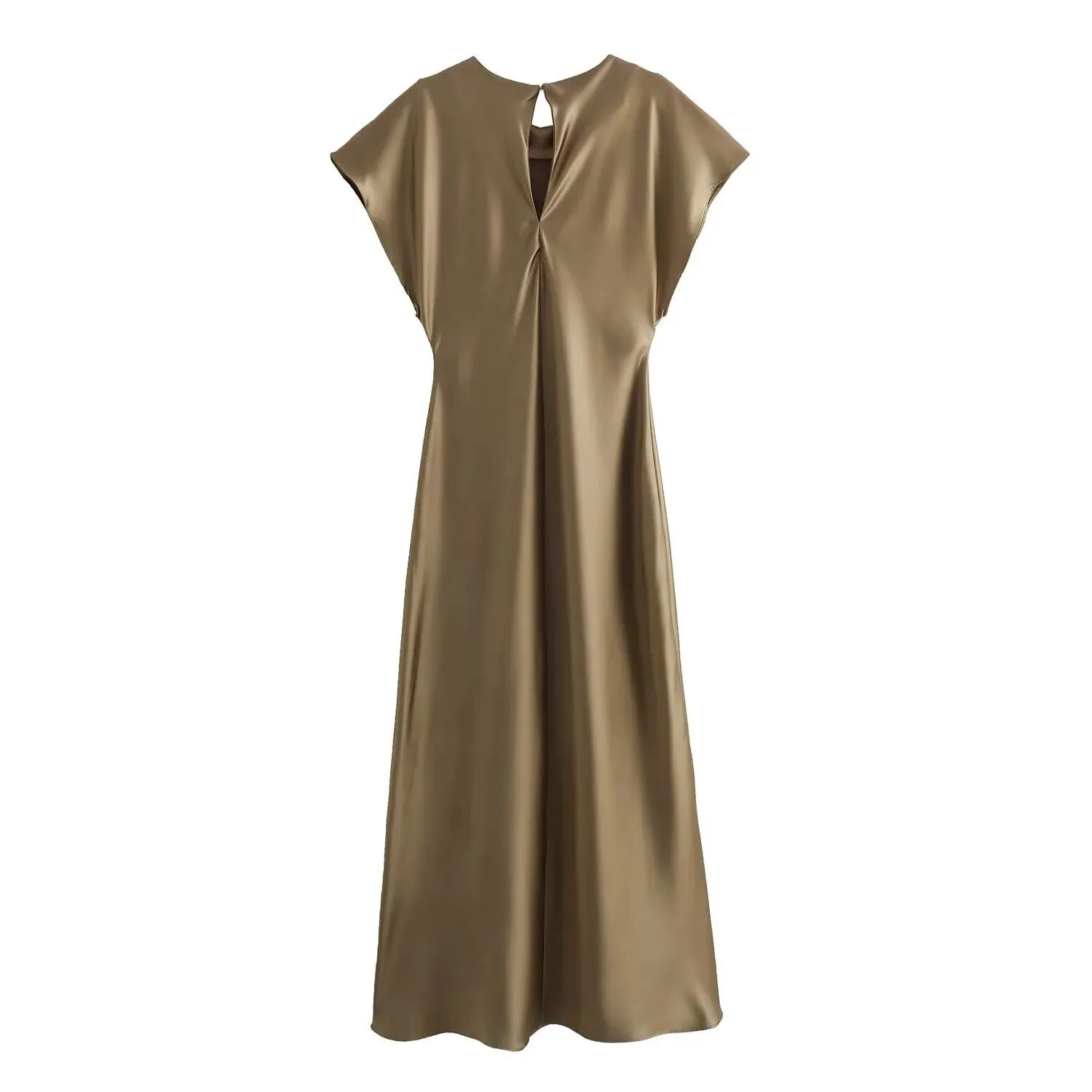 Pre Order:  Satin Midi Keyhole Back Dress