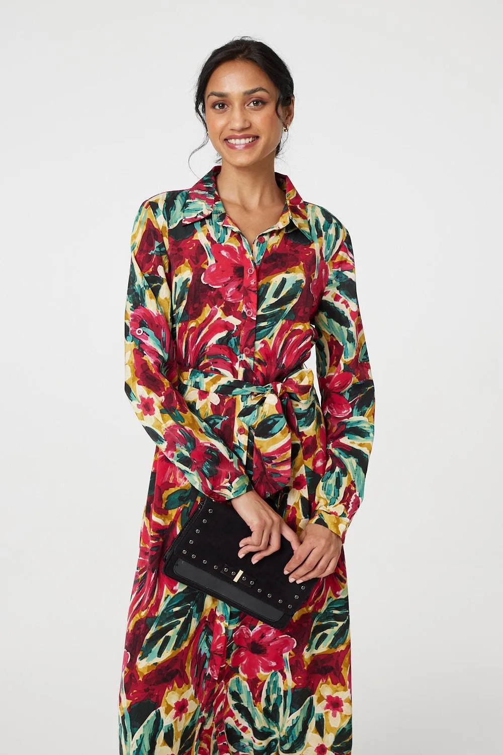 Printed Button Front Shirt Dress