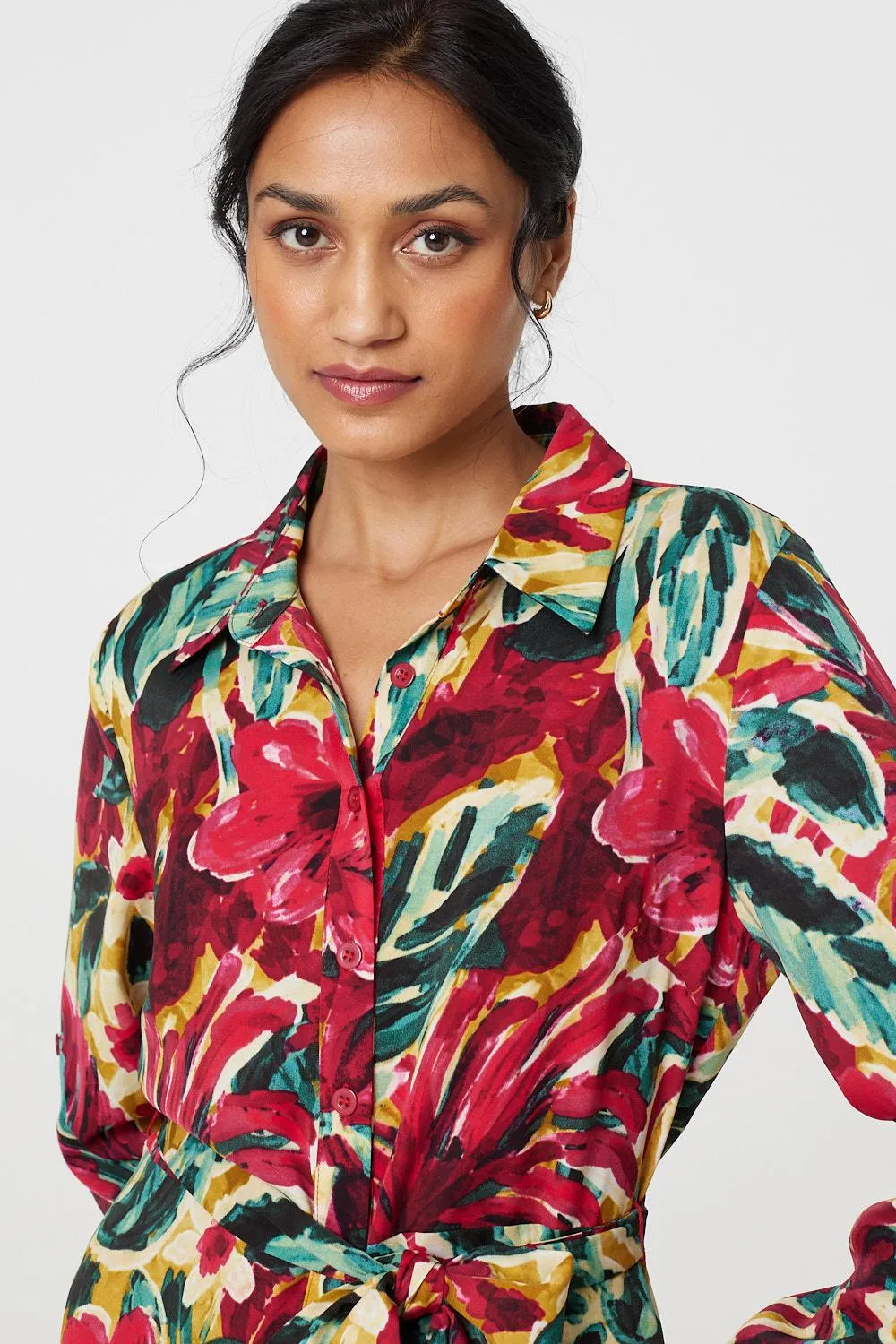 Printed Button Front Shirt Dress