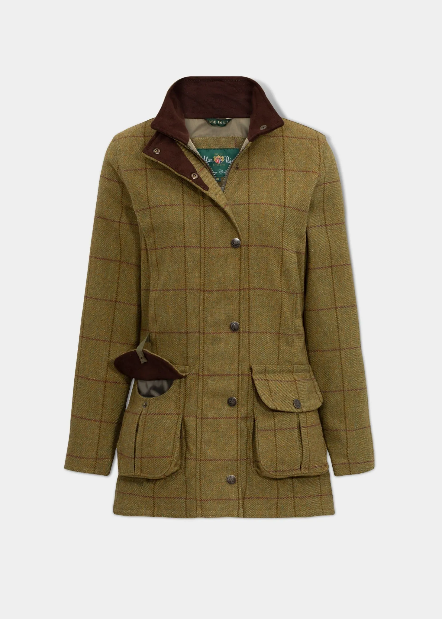 Rutland Ladies Tweed Waterproof Shooting Coat In Lichen