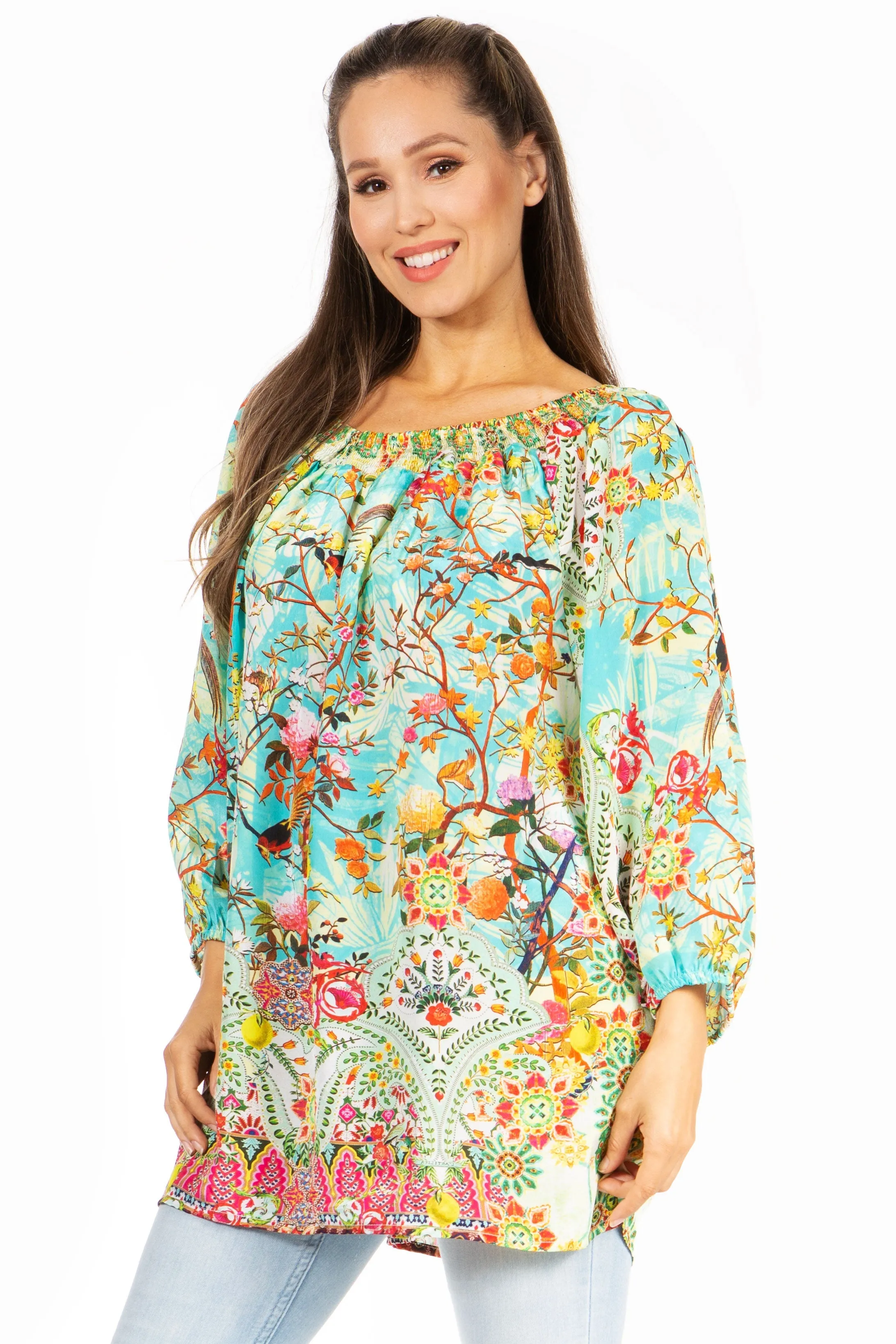 Sakkas Darsy Women's Floral Print Top - Pirate Boho Style