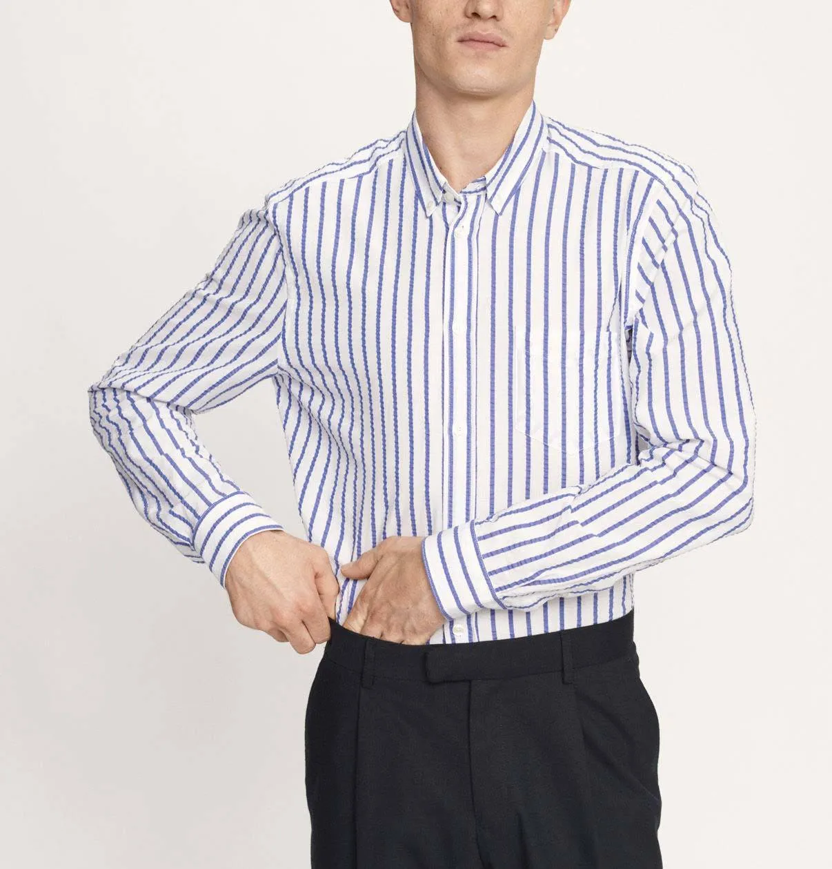 Samsoe & Samsoe Liam BA Shirt – White Blue Stripe