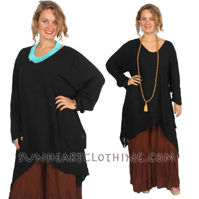 SUNHEART 2 LAYER MOON HEM PLUS BOHO TUNIC TOP SML-7X