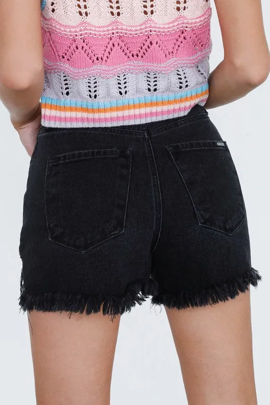 TEEK - BLACK CROSSOVER DENIM MOM SHORTS