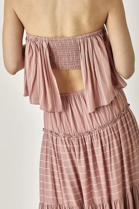 TEEK - Dusty Rose Pin Stripe Tube Dress